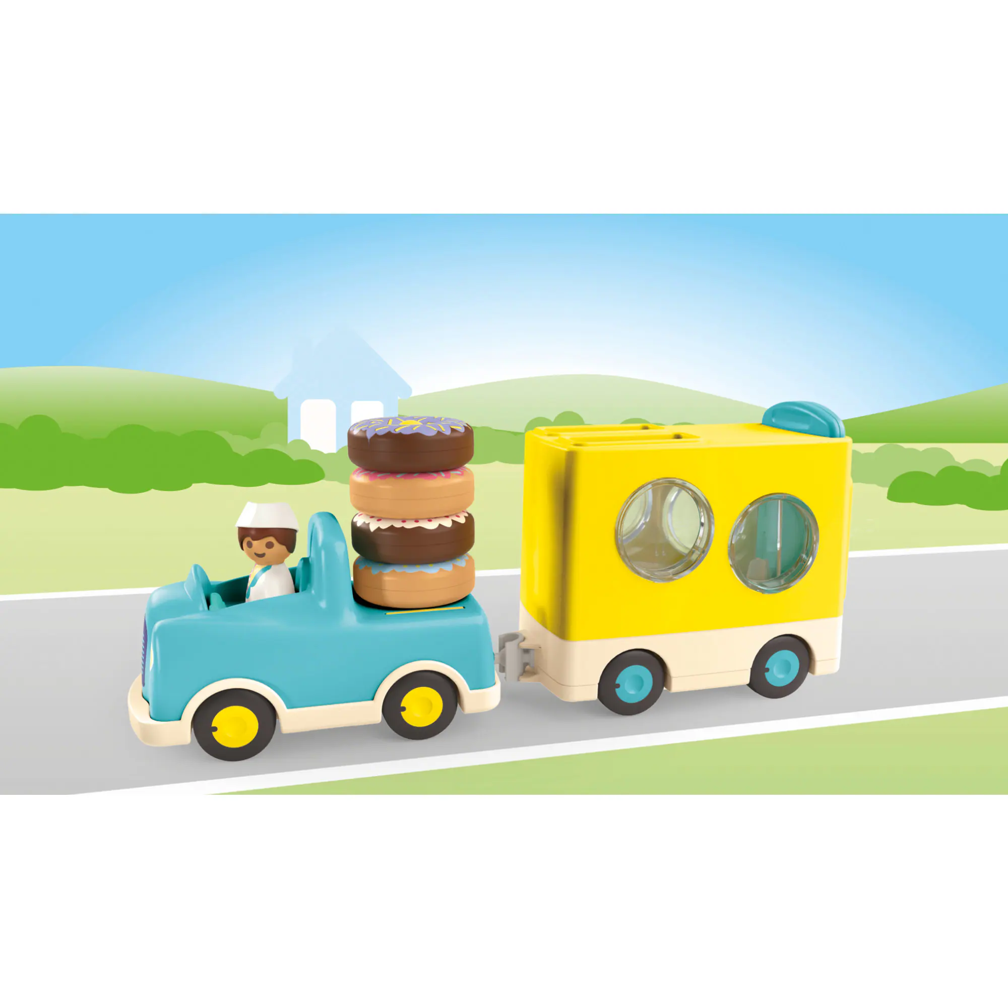 PLAYMOBIL Konstruktionsspielzeug Junior: Verrückter Donut Truck mit Stapel- und Sortierfunktion