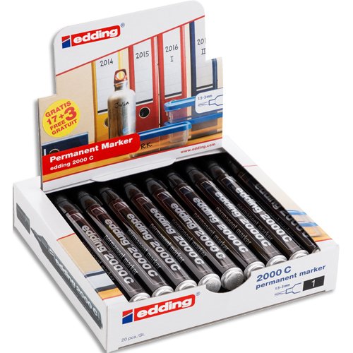 Marqueur permanent edding 2000c pointe ogive tracé 1,5-3mm corps aluminium value pack 17+3 unités