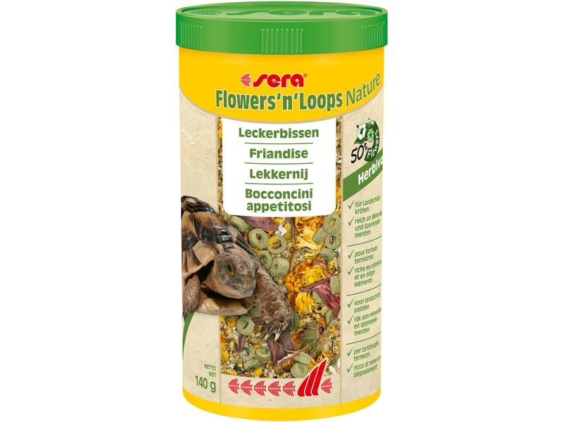 sera Leckerbissen Flowers'n'Loops Nature, 1000 ml, 140g Mischfuttermittel für alle Landschildkröten, herbivore Reptilien