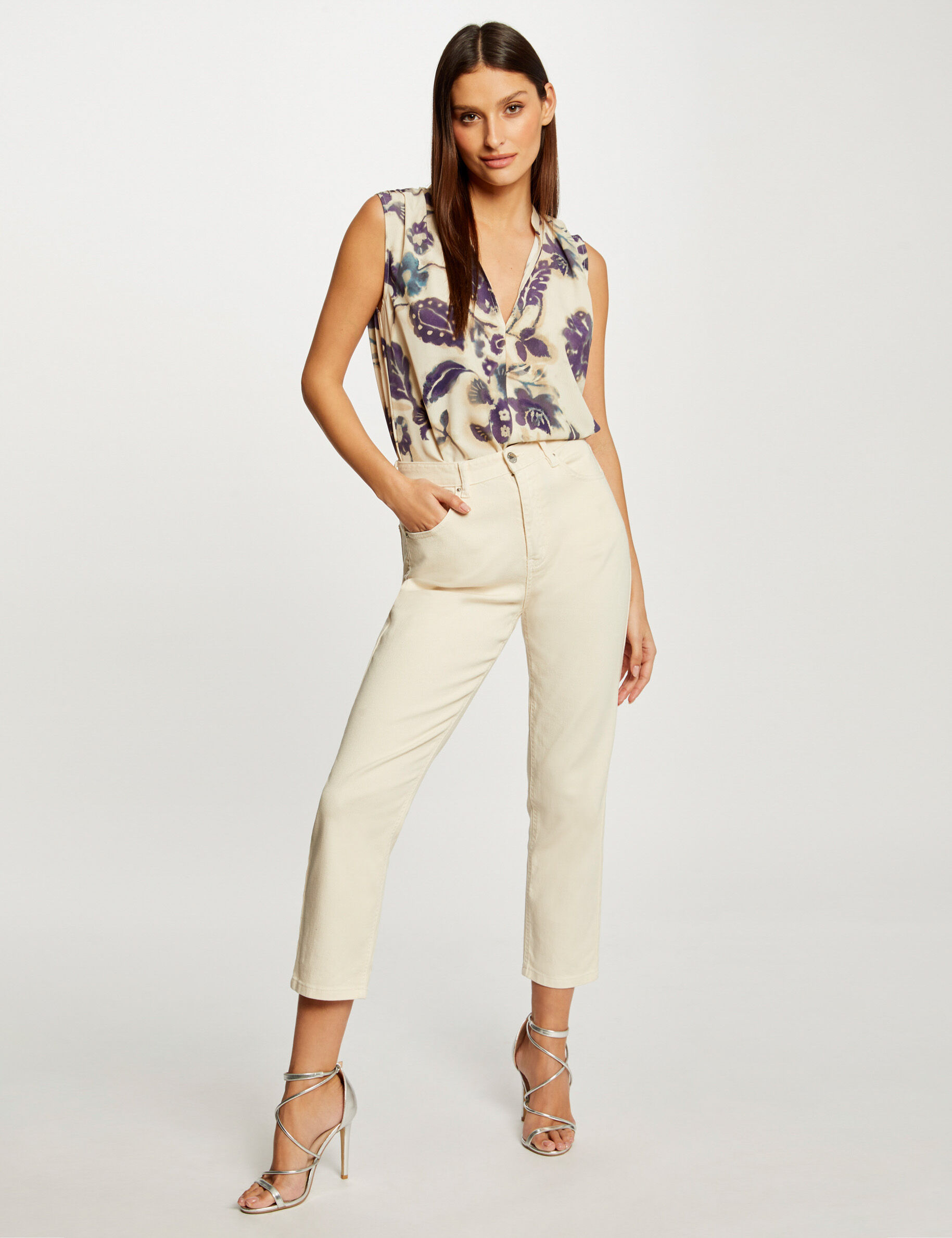 Pantalon droit ecru moyen femme - ecru_moyen