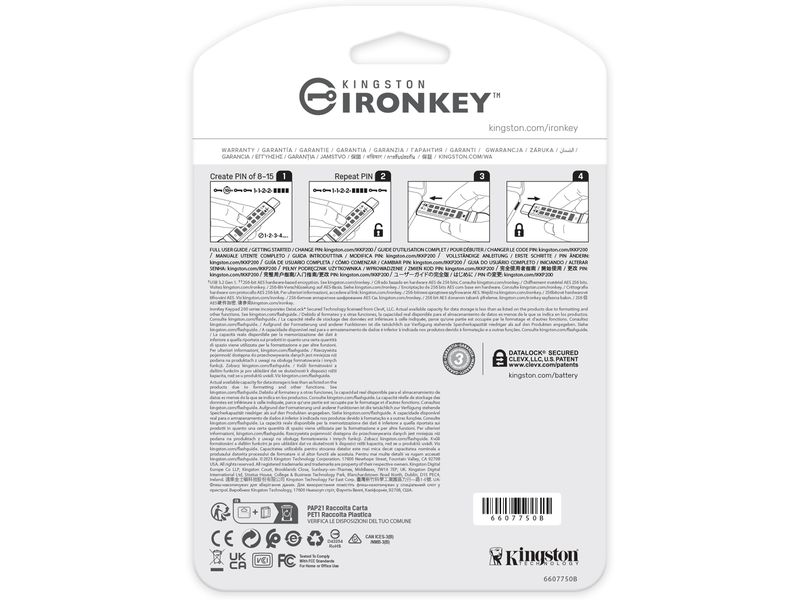 Kingston USB-Stick IronKey Keypad 200C 512 GB Verschlüsselter USB Typ-C Stick mit Tastatur