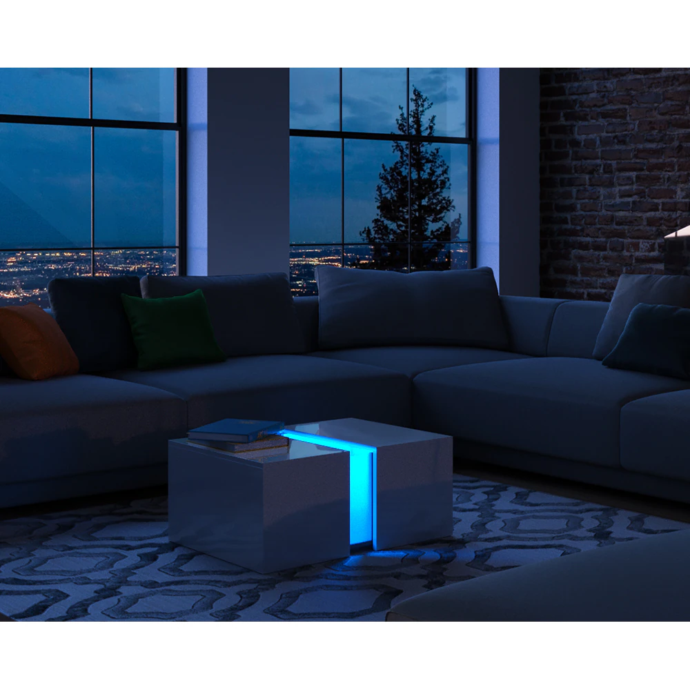 VICCO LED Couchtisch DANDY Weiß hochglanz Sofatisch Kaffeetisch Beistelltisch Weiß