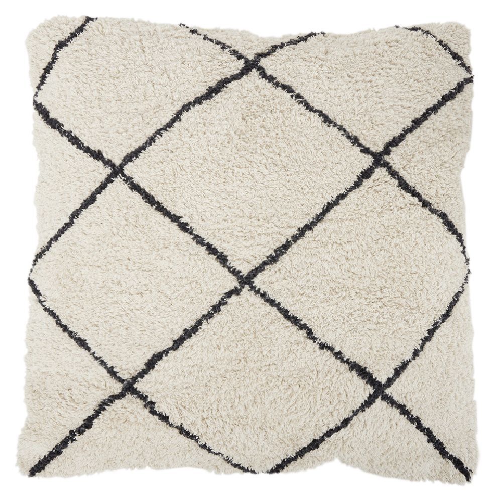 Coussin de sol motif berbère noir et blanc 80x80 cm