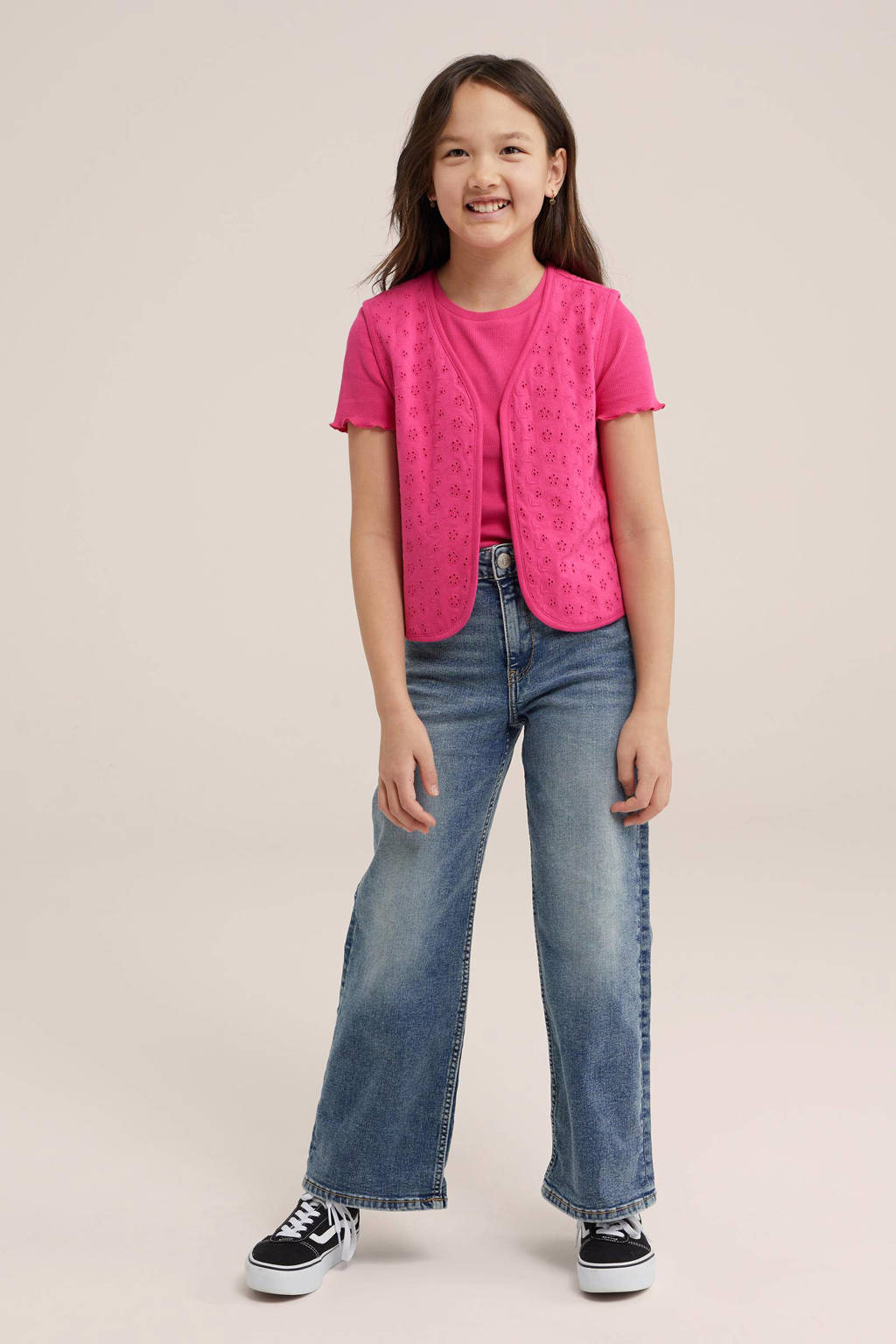 WE Fashion ribgebreid T-shirt intense pink
