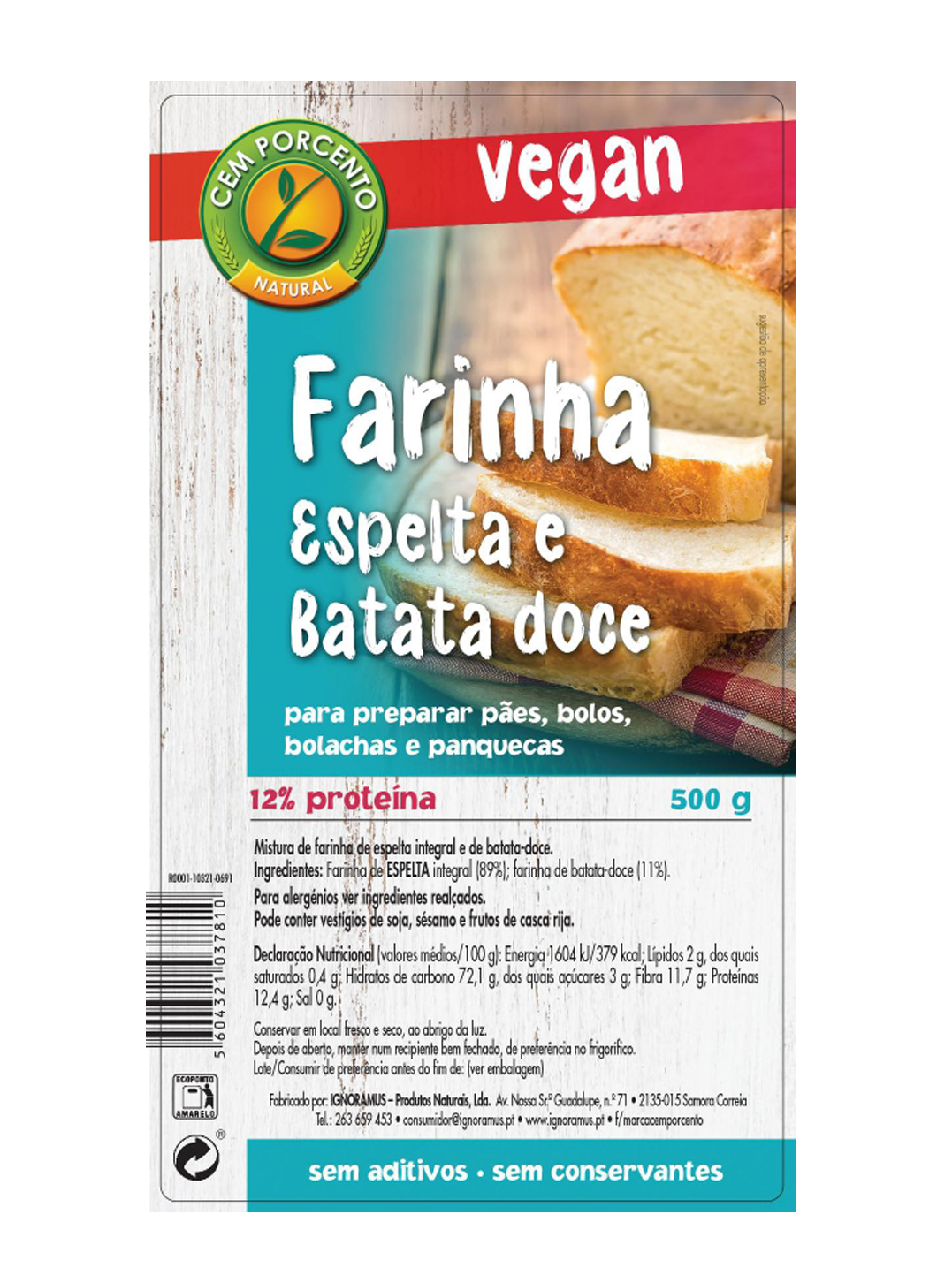 FARINHA CEM PORCENTO ESPELTA E BATATA-DOCE 500G
