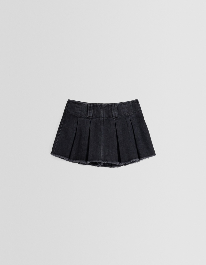 saias-calça plissadas em denim desbotado