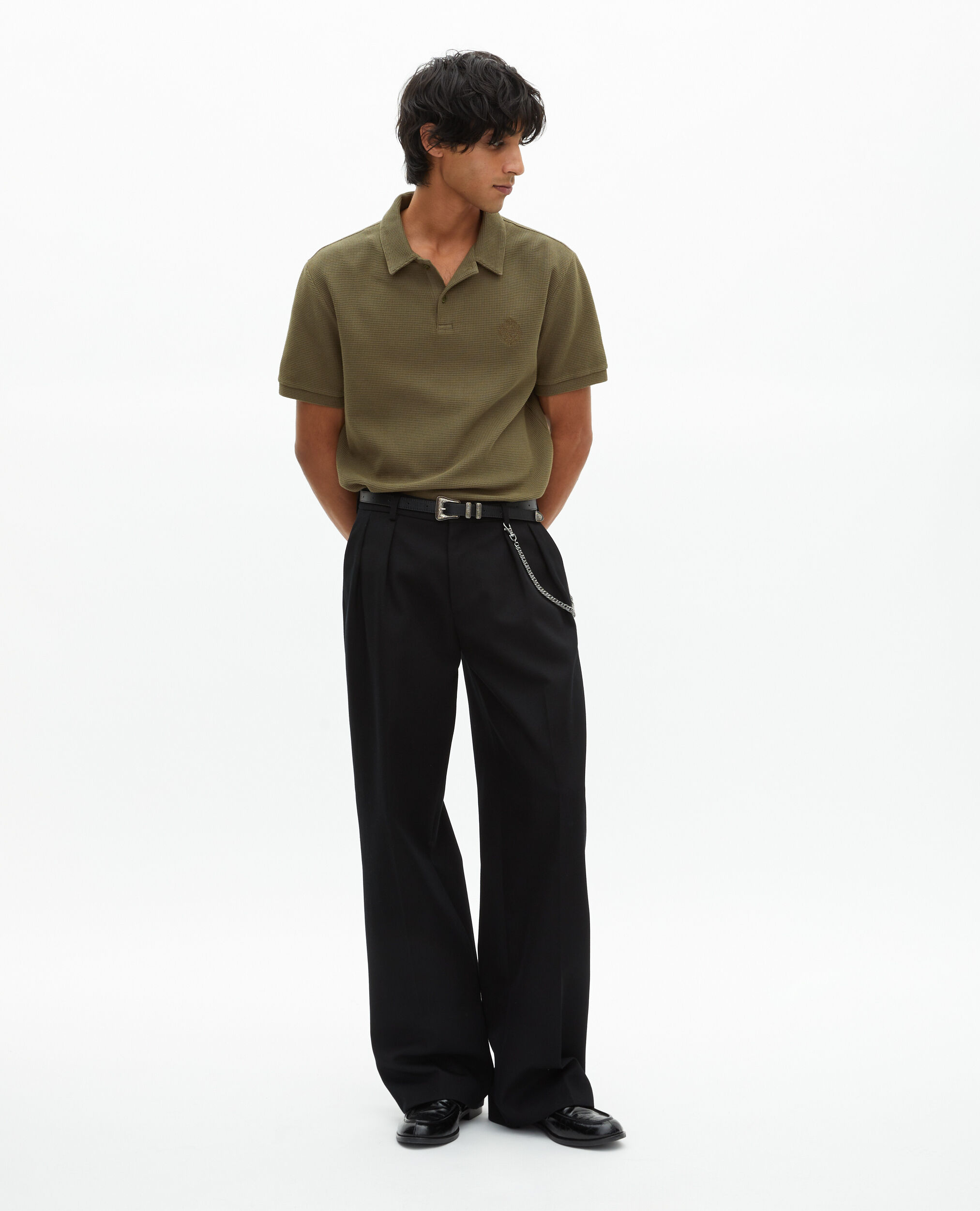 Polo en nid d'abeille avec blason kaki