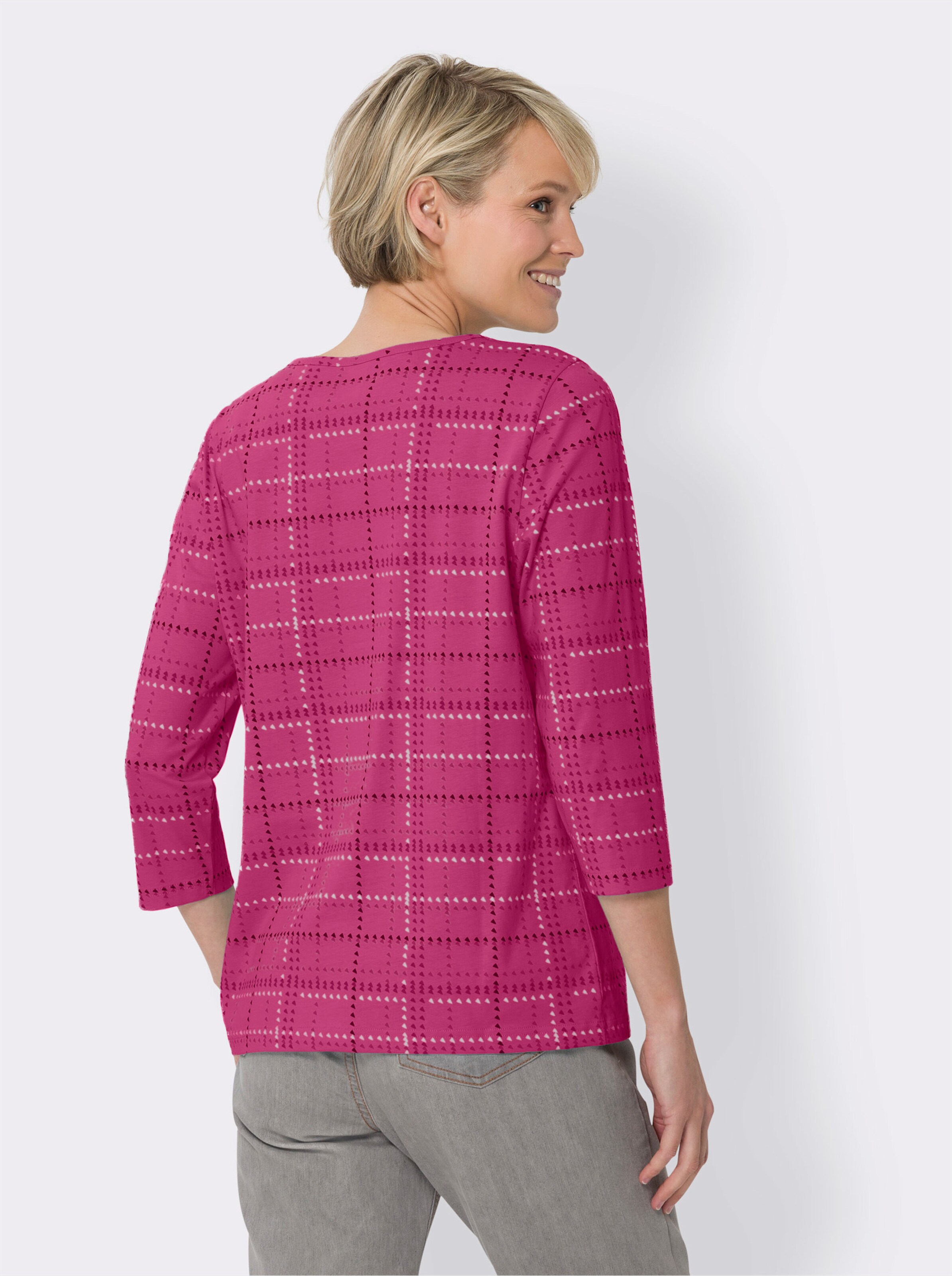 34-Arm-Shirt mit Karo-Muster