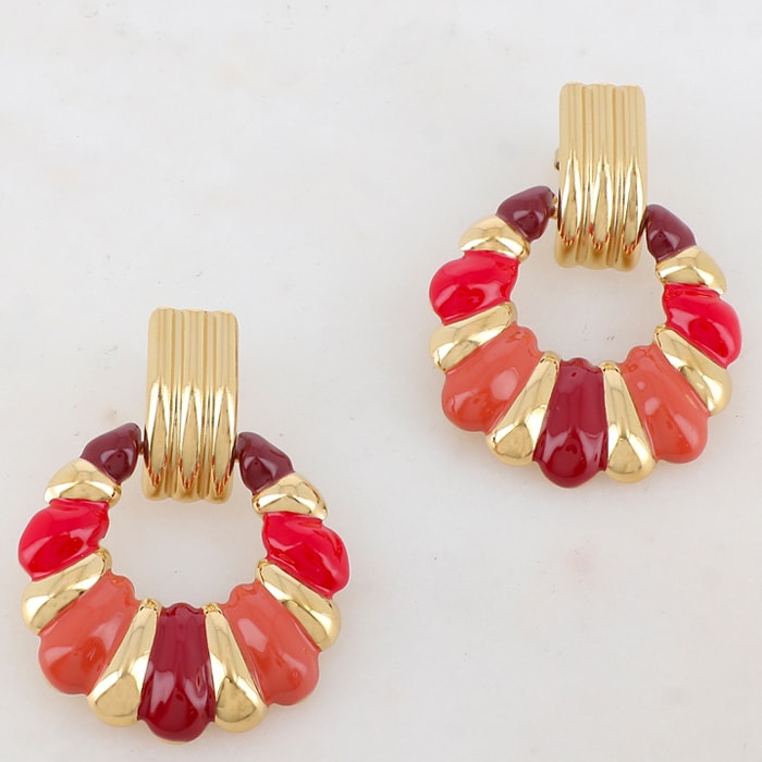 Boucles d'oreilles graphique - Acier inoxydable & résine rouge