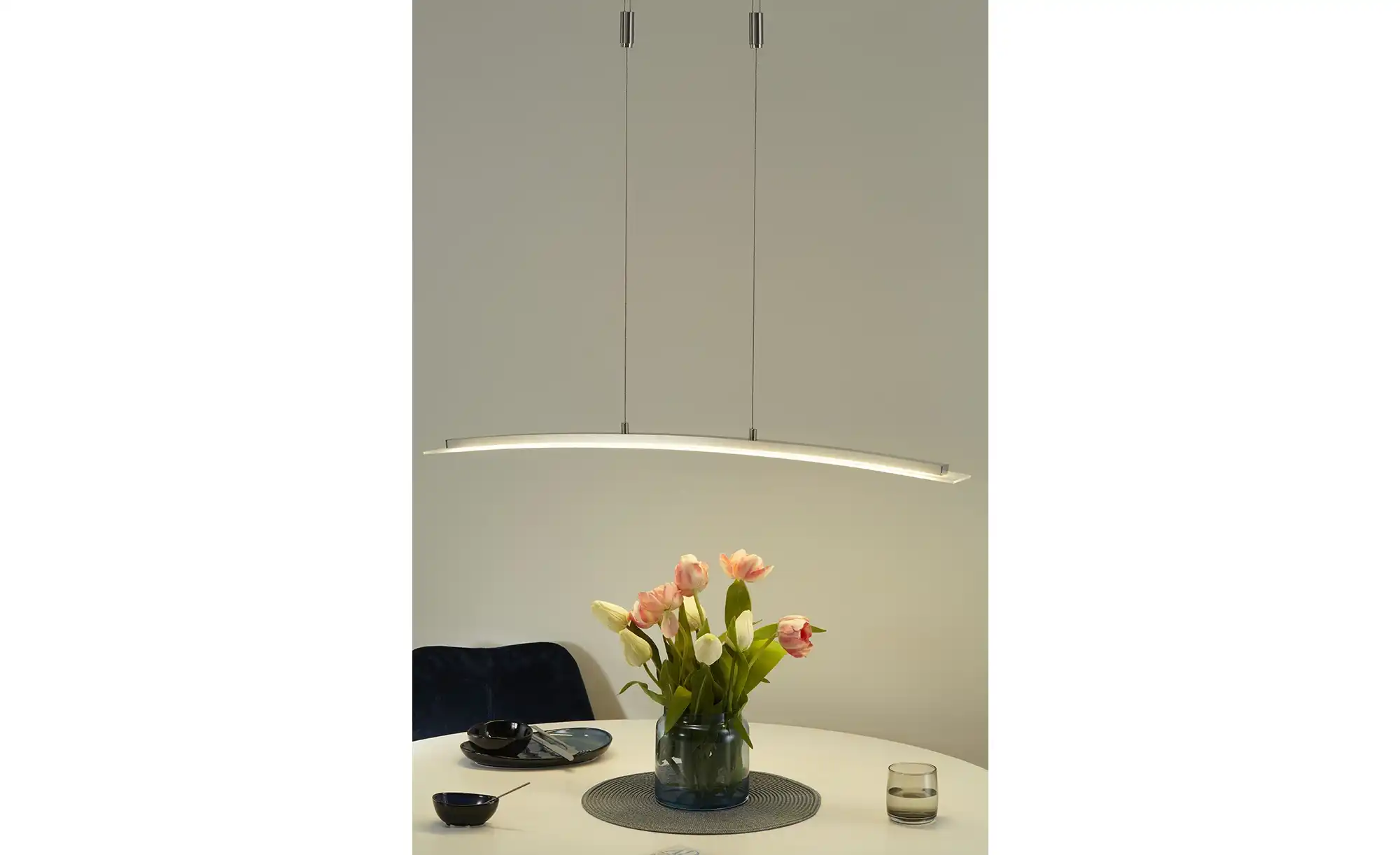 Fischer-Honsel LED-Pendelleuchte, Nickel-matt/ Glas gebogen