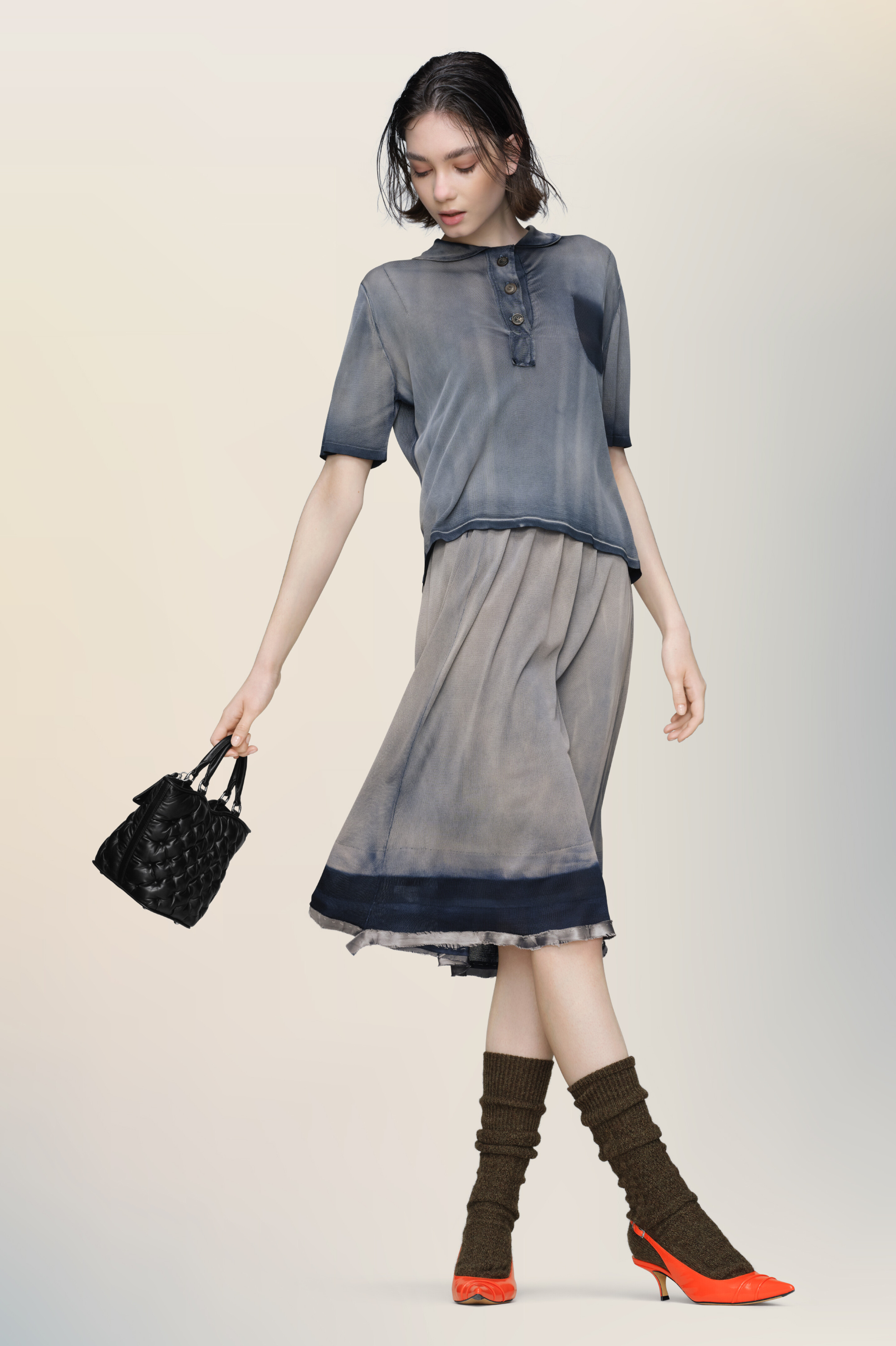Jupe midi sun-faded bleue en viscose pour femme