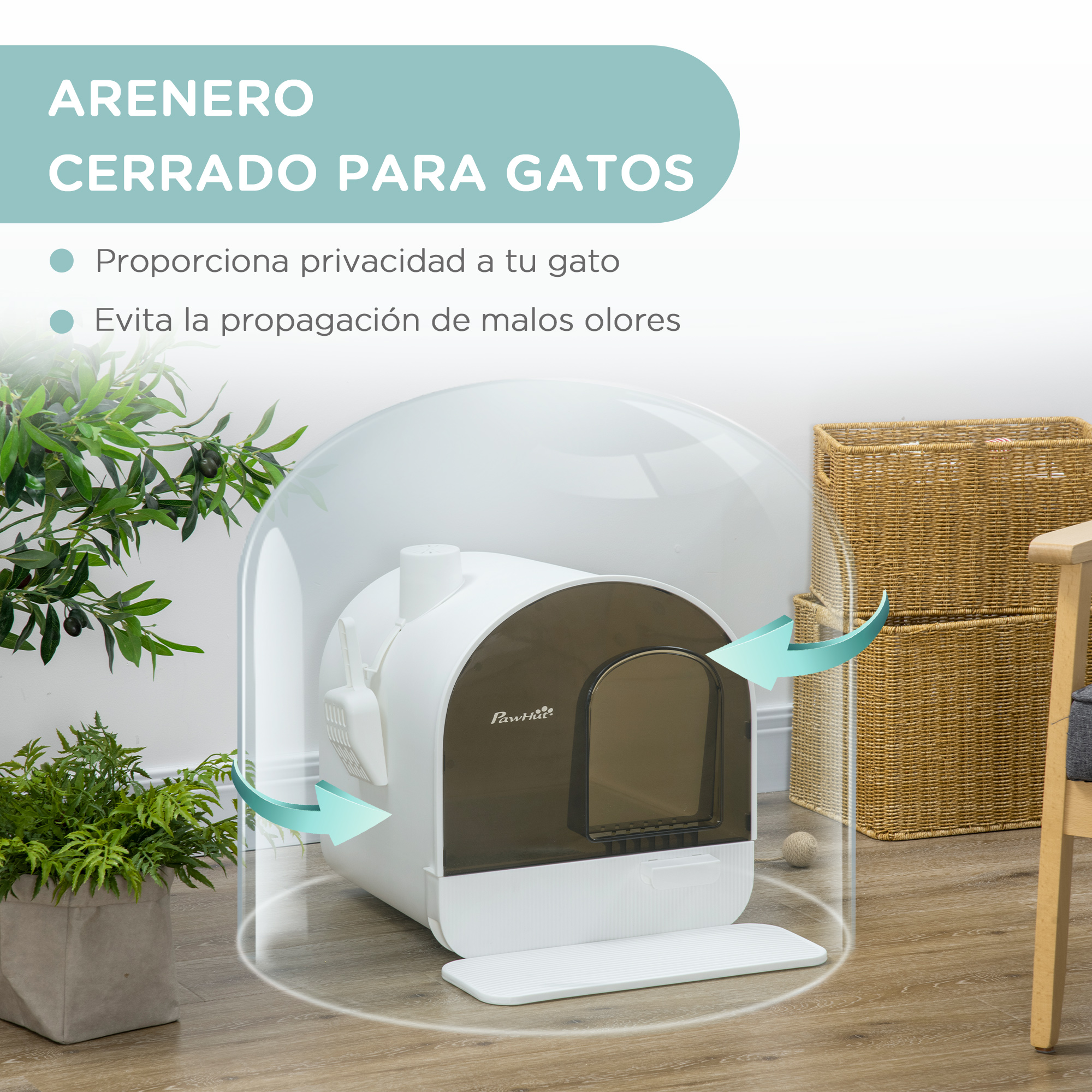 Caixa de areia para gatos PawHut, caixa de areia fechada para gatos