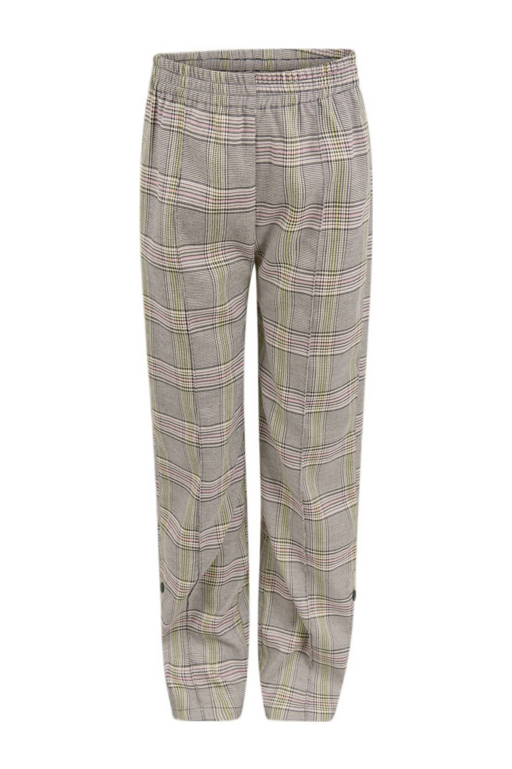 Shoeby geruite high waist wide leg broek ecru/zwart/geel