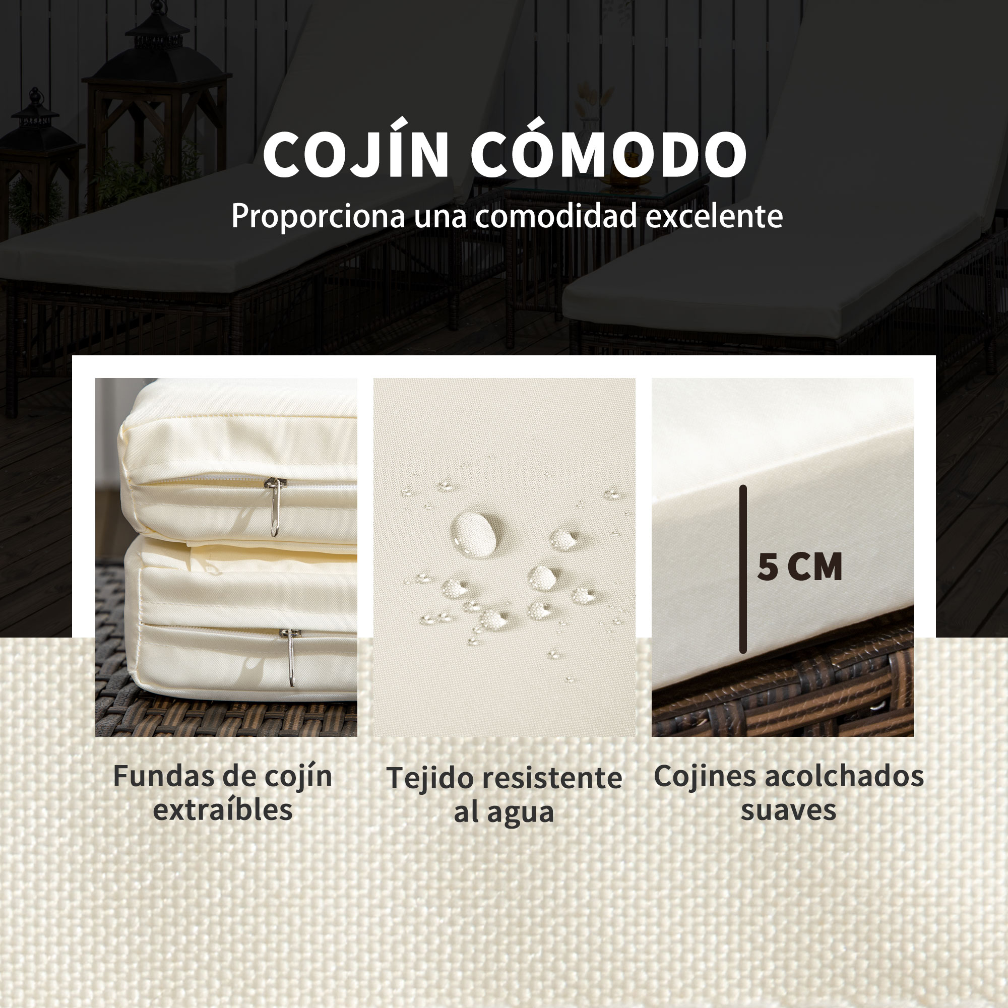 Conjunto de 2 espreguiçadeiras de jardim Outsunny