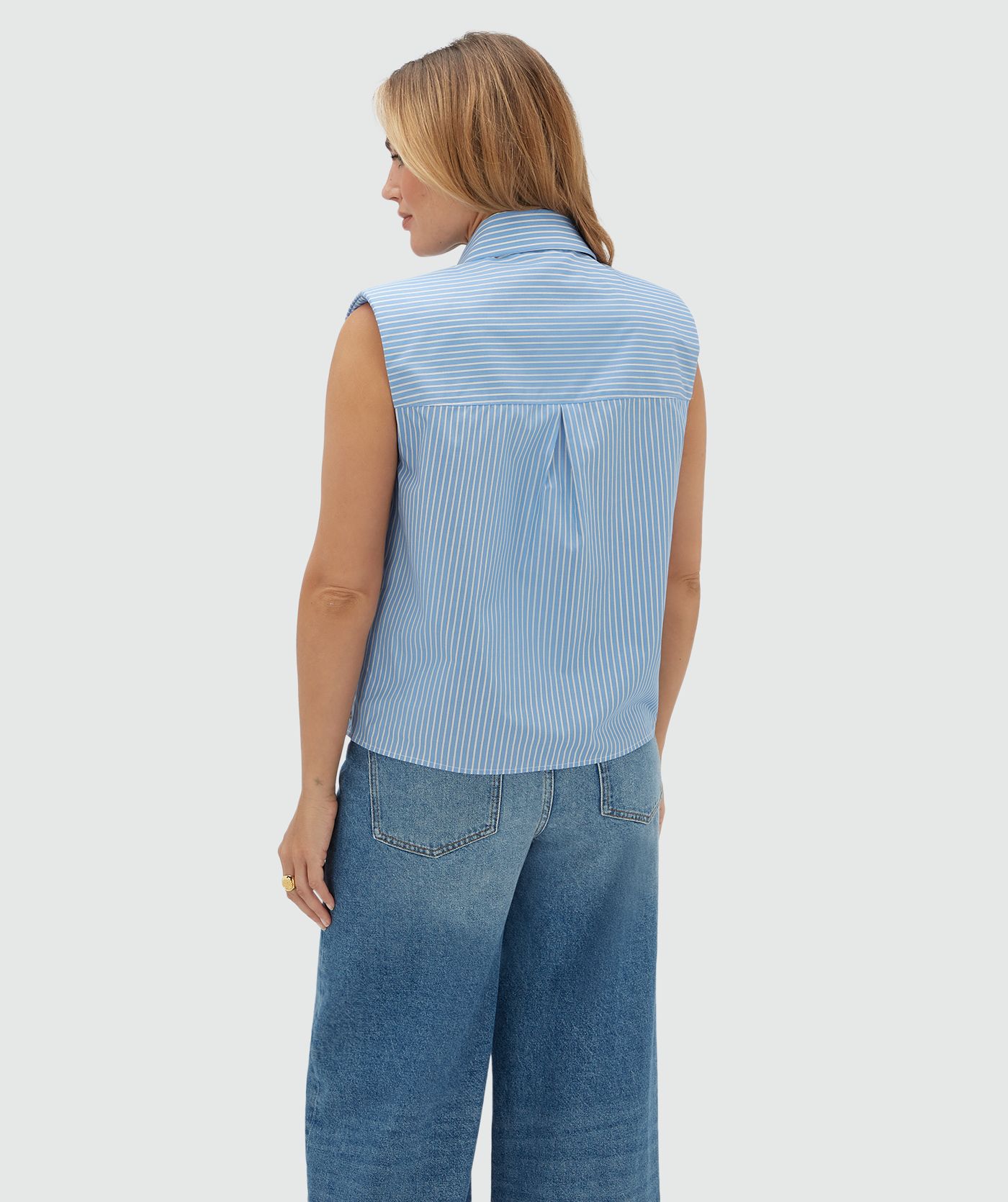 JV-SUSIE straight fit blouse met strepen - blue stripe