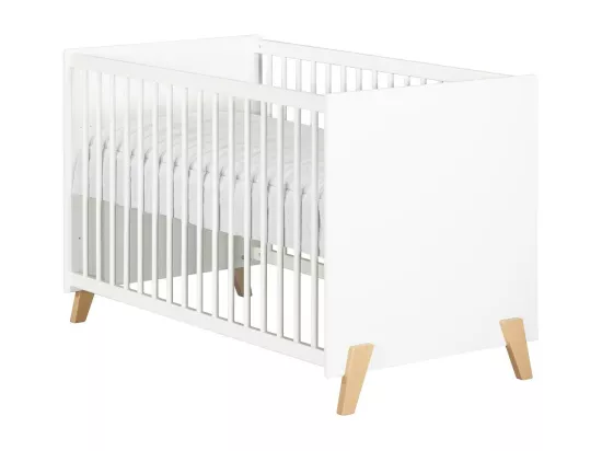Lit bébé 120 x 60 sur pieds en bois blanc