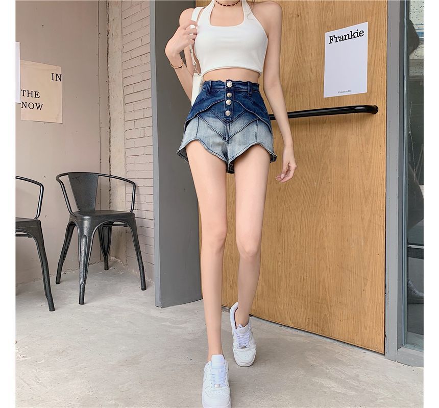 Manicotto - Hoge taille denim hotpants met kleurverloop