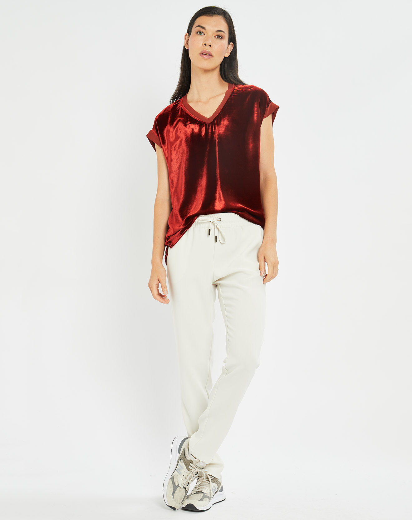 Lauren Vidal Top en Velours Basal piment