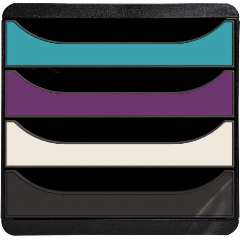 Module de classement Big Box 4 tiroirs Titane - Couleurs assorties