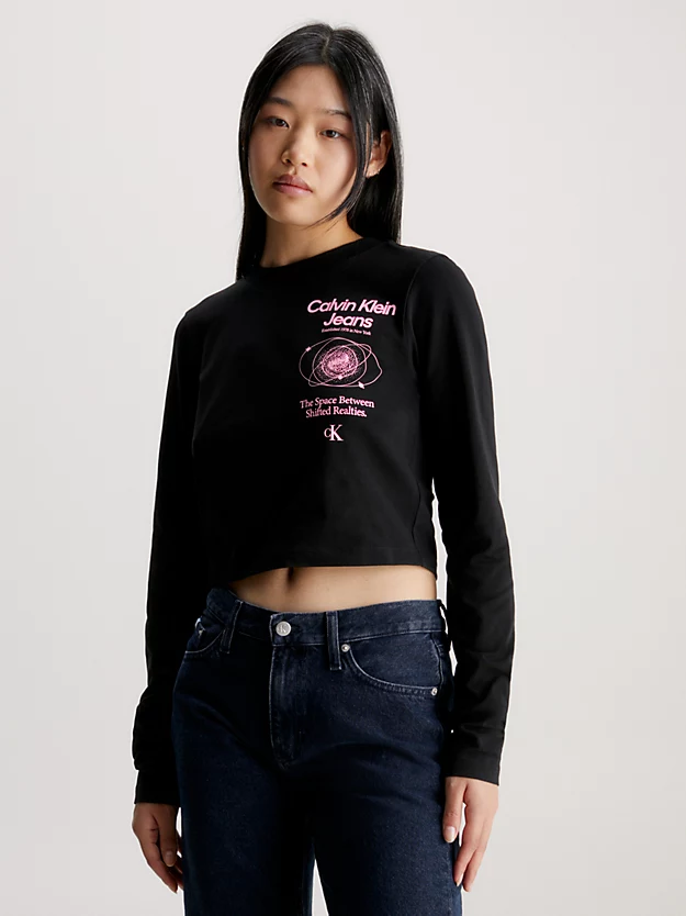 Camiseta cropped de manga comprida com logo