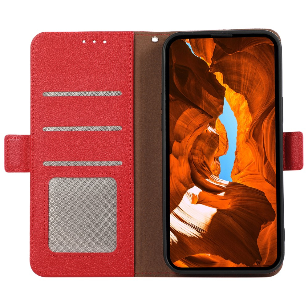iPhone 12 / iPhone 12 Pro Leder Tasche Flip Cover Litchi Look (RFID Schutz) - Rot