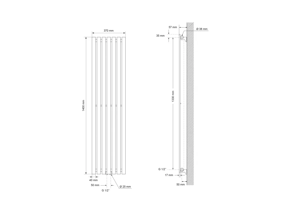 Stella Radiateur design Panneau Radiateur Anthracite 37x140 cm