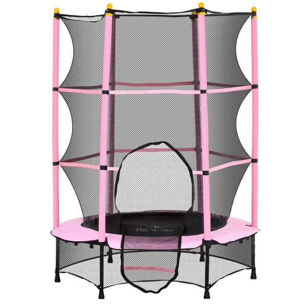 Barnetrampolin Ø140 cm, trampoline med sikkerhetsnett, kanttrekk, hagetrampolin for barn 3-10 år, kan holde opptil 50 kg, rosa