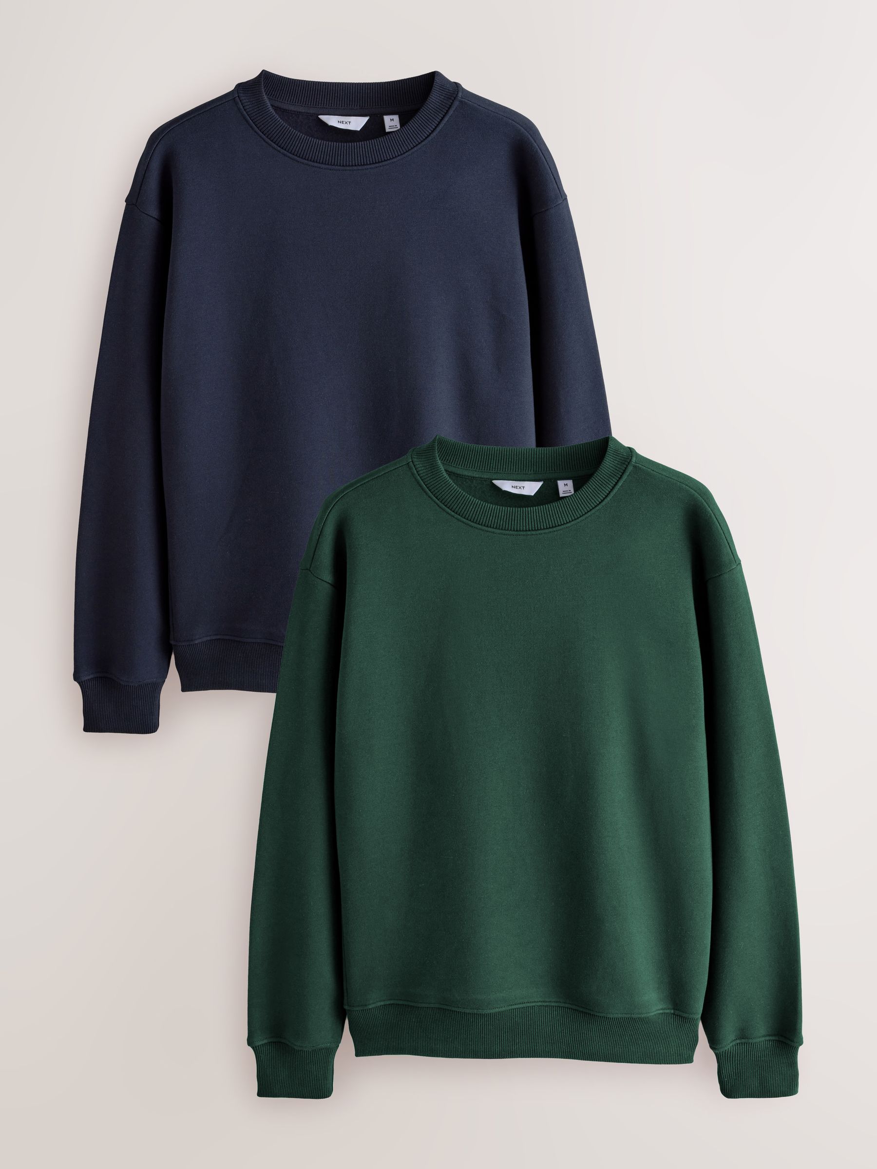 Marineblauw/groen - Cotton Rich Jersey Crew Sweatshirts 2 Pack