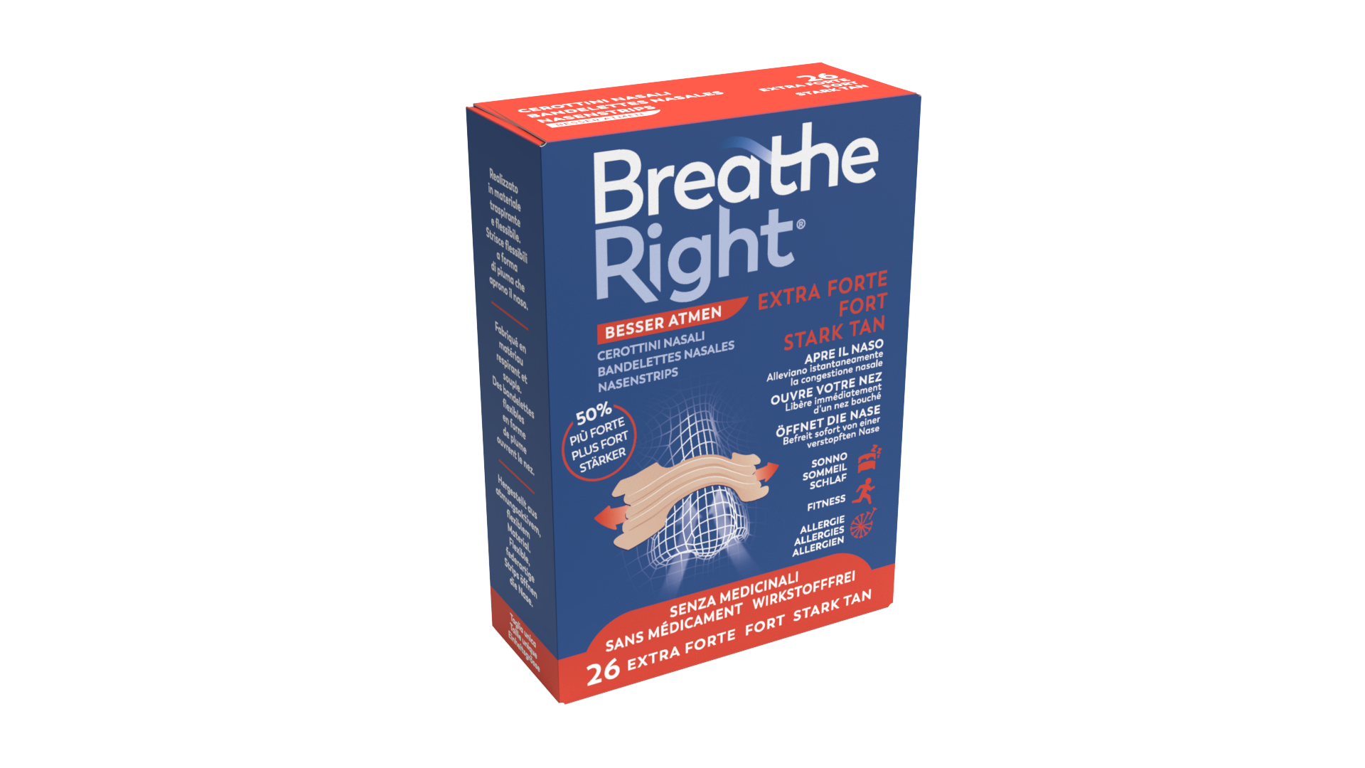BREATHE RIGHT Nasenpflaster<br>26 Stück, EXTRA Strenght TAN