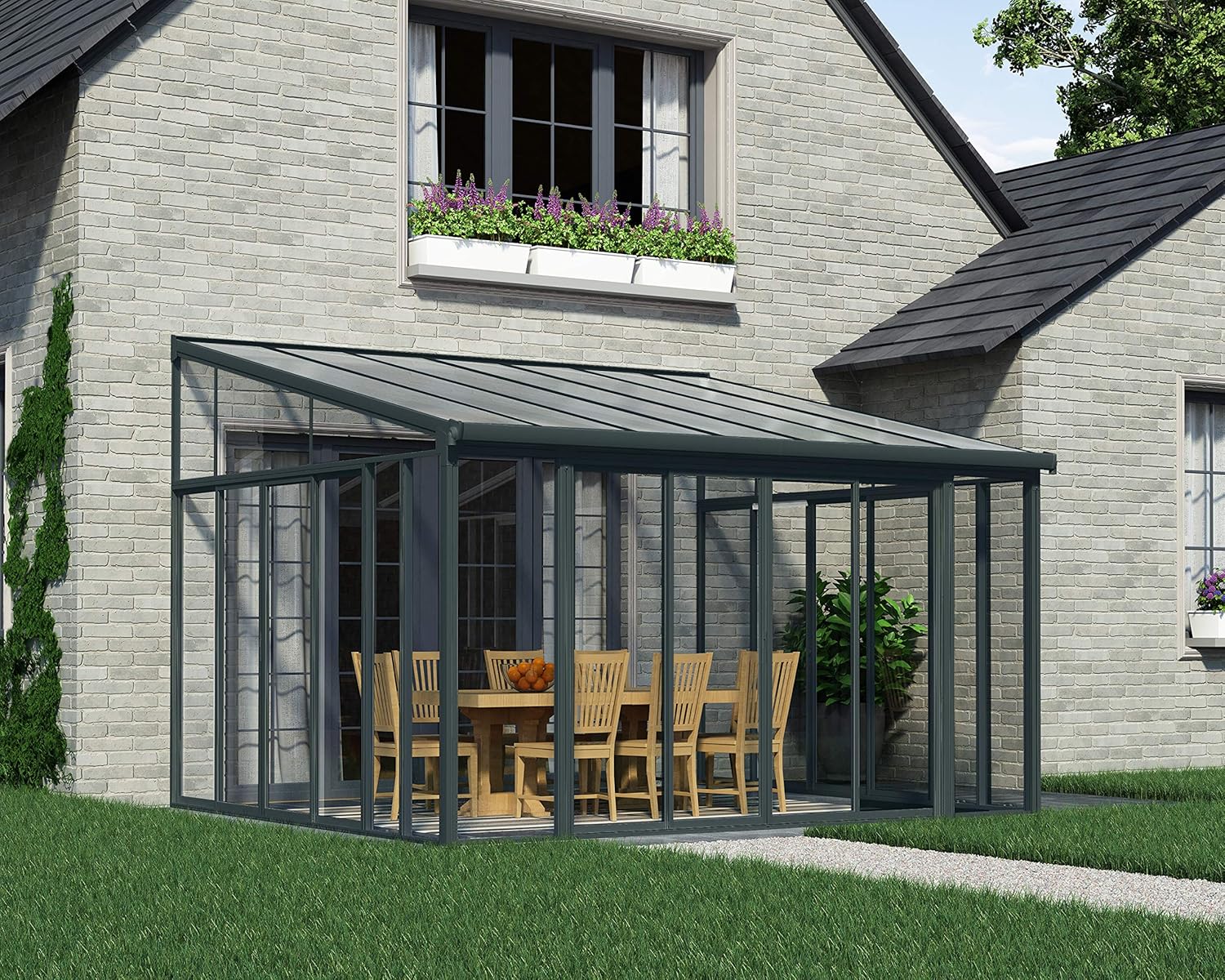 Palram Canopia Terrassendach Wintergarten Sanremo anthrazit // 400x425 cm (TxB)