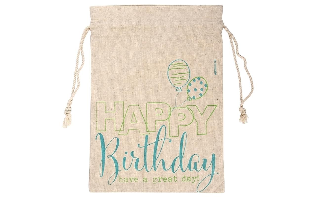 Stoffbeutel Happy Birthday 25 x 35 cm, Beige/TürkisSack für Geschenke
