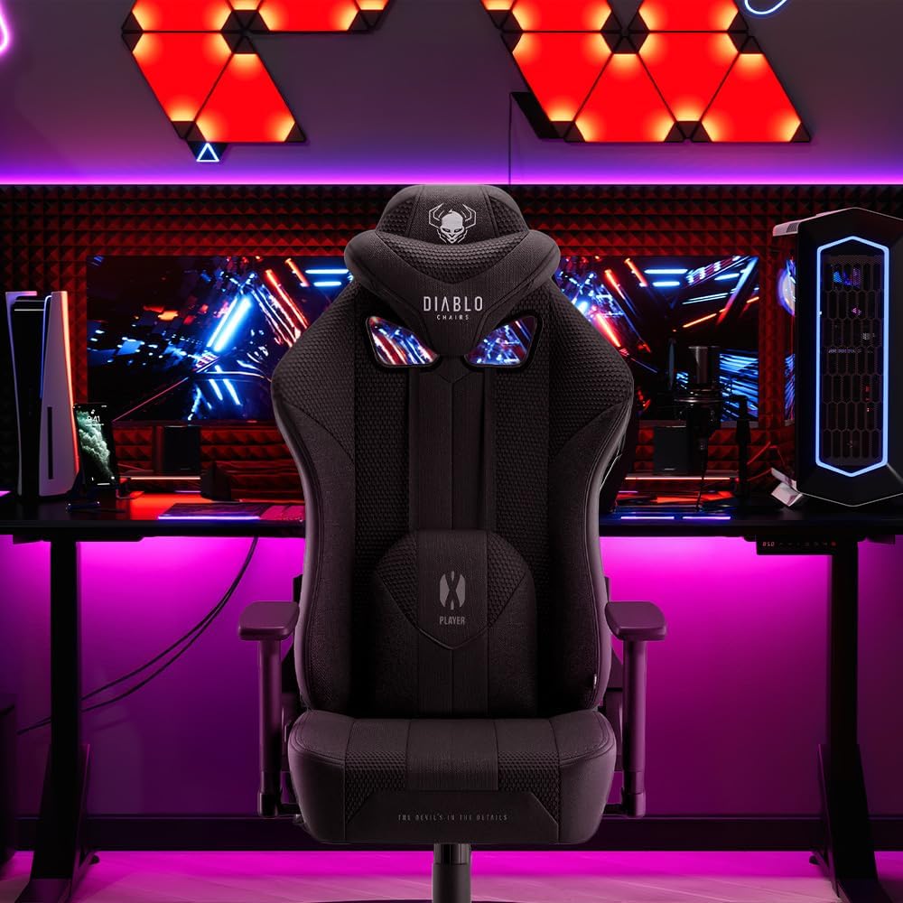 Diablo Gaming Stuhl Stoff X-Player 2.0 - Breite Sitzfläche - Gaming Chair mit 3D Armlehnen - Nacken/- Lendenkissen Wippfunktion - Bürostuhl 160 kg - Pc Gaming Stuhl Ergonomisch - King (XL)
