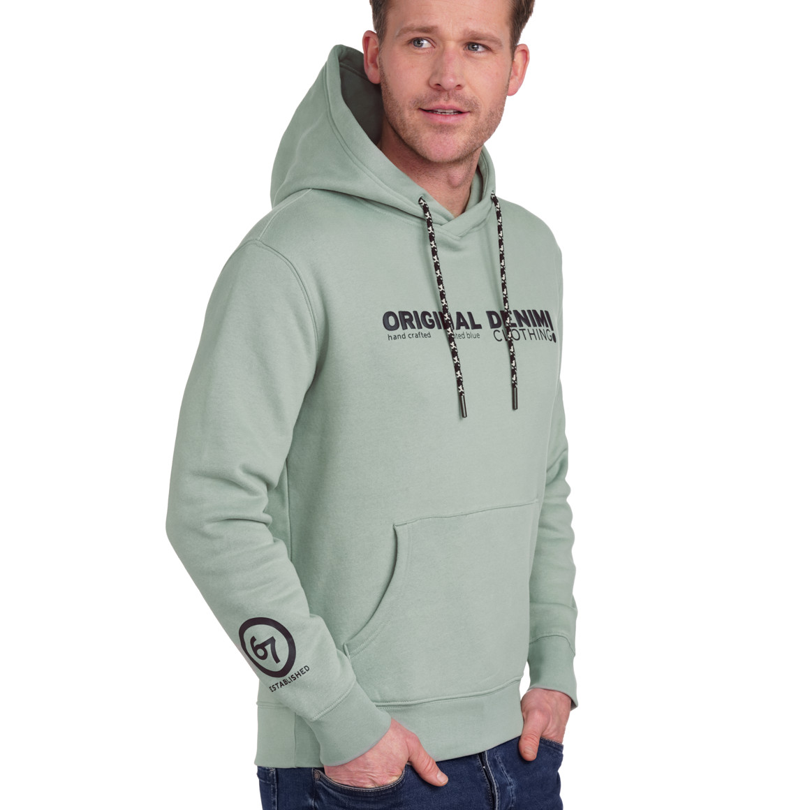 VanVaan Denim Herren Hoodie mit Print oliv