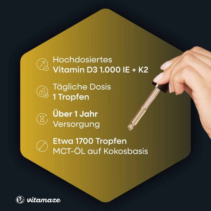 Vitamin D3 K2 1000 I.E. / 10 µg Tropfen hochdosiert, 50 ml