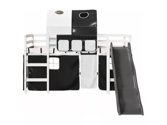 Lit mezzanine enfants et tunnel blanc/noir 90x200 cm pin massif