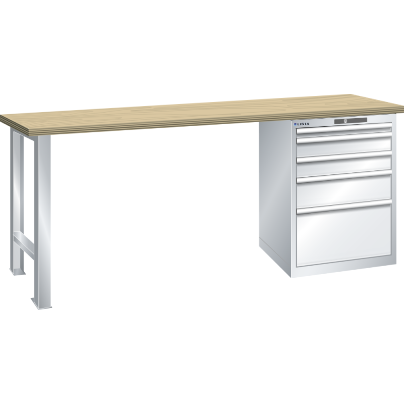 Lista - Établi 5 tiroirs plateau en hêtre H 85 x P 80 cm
