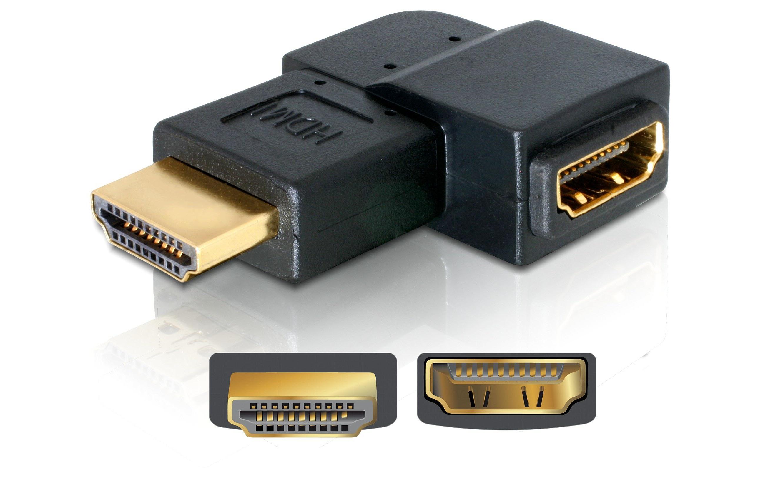 Adapter 90° links HDMI - HDMIDelock Adapter HDMI Stecker > HDMI Buchse 90° links
