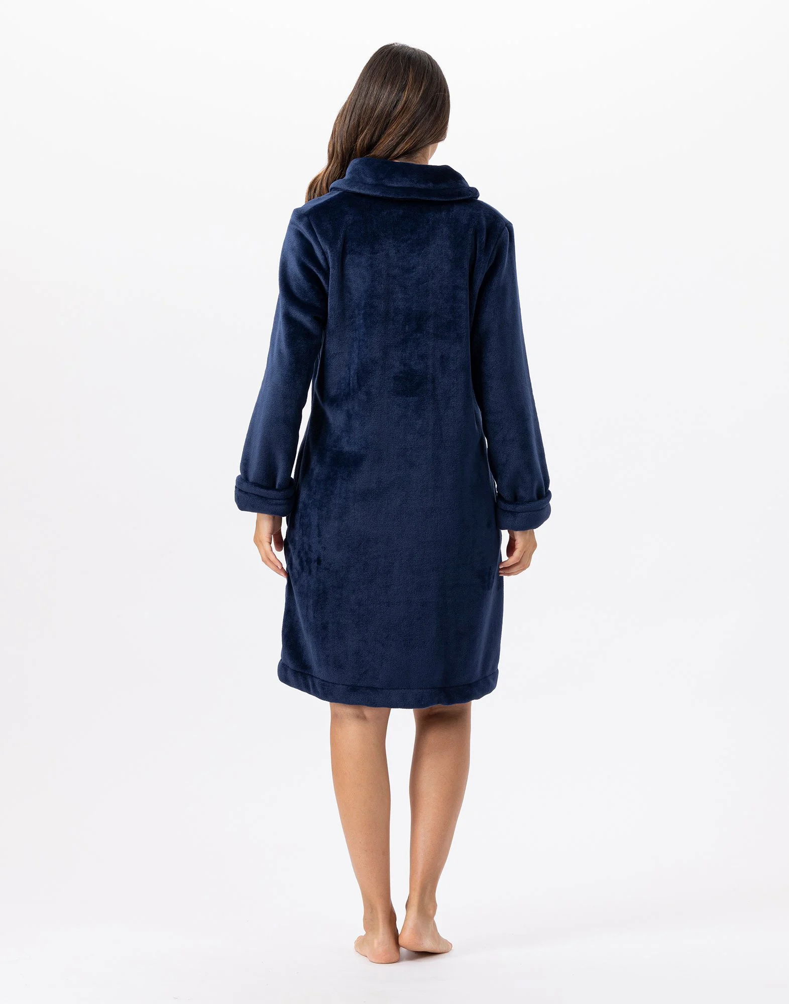 ESSENTIEL H56B - Robe de chambre zipée en peluche flanelle | Bleu