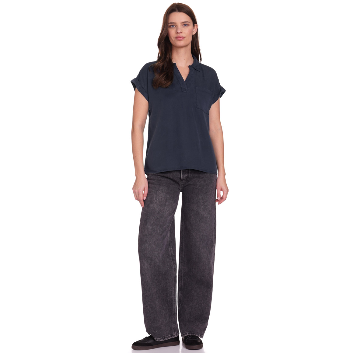 Gina Benotti Damen Bluse mit Brusttasche dunkelblau