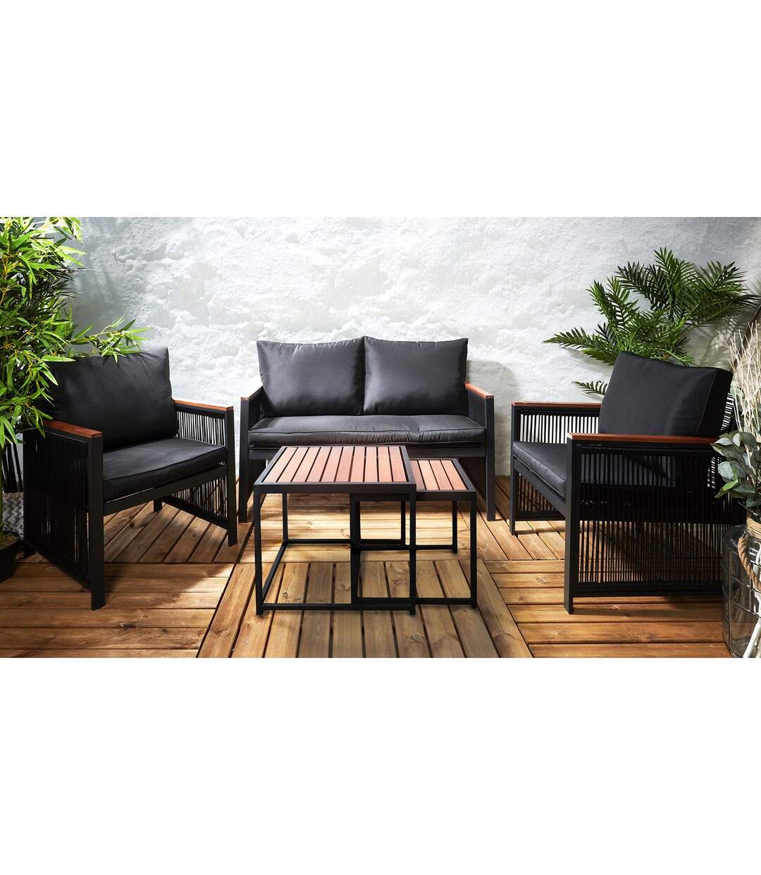 Salon de jardin Phuket 4 places en bois d'eucalyptus - Marron noir