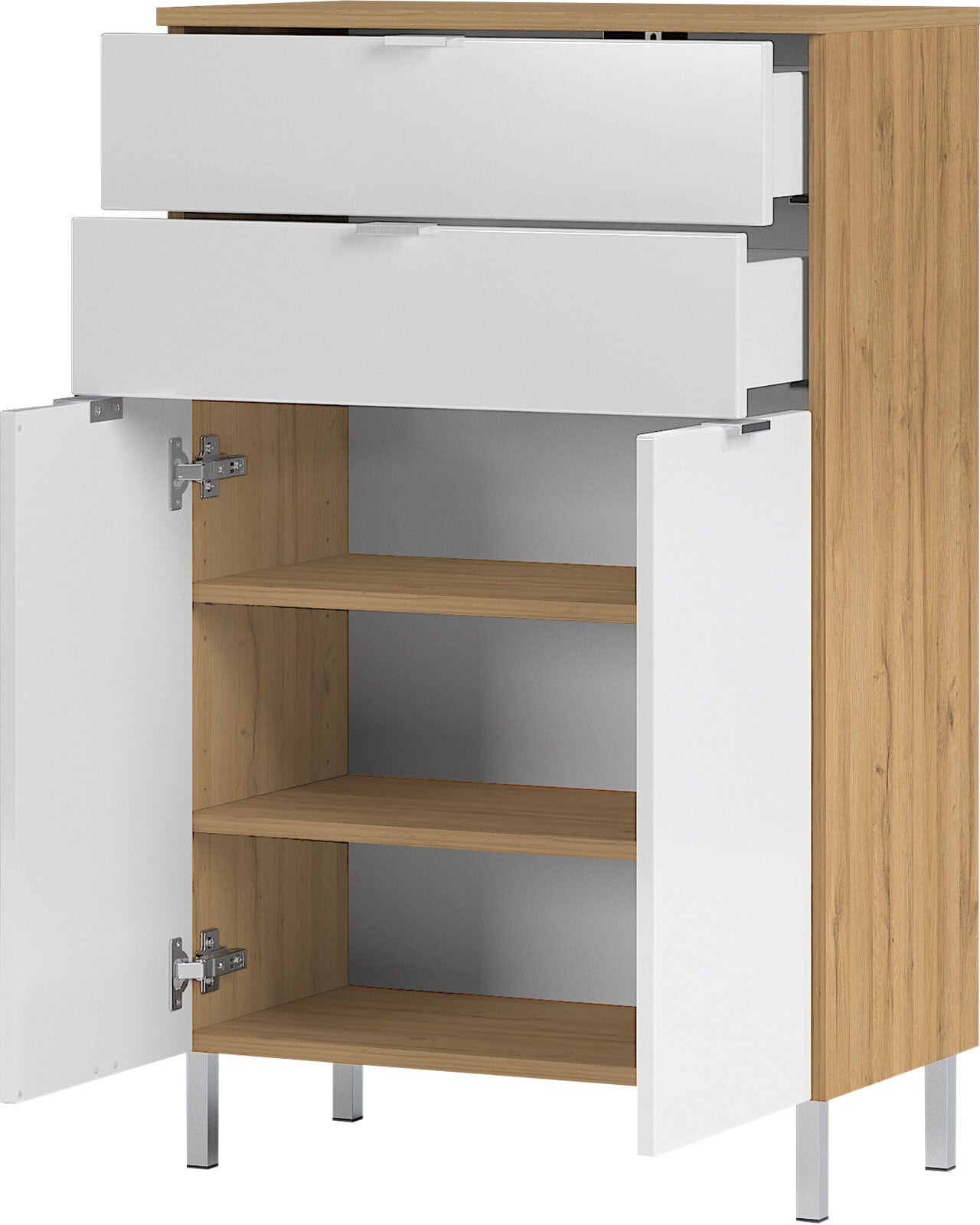 Kommode FEY 60 x 97 cm Eiche/ HG Weiß