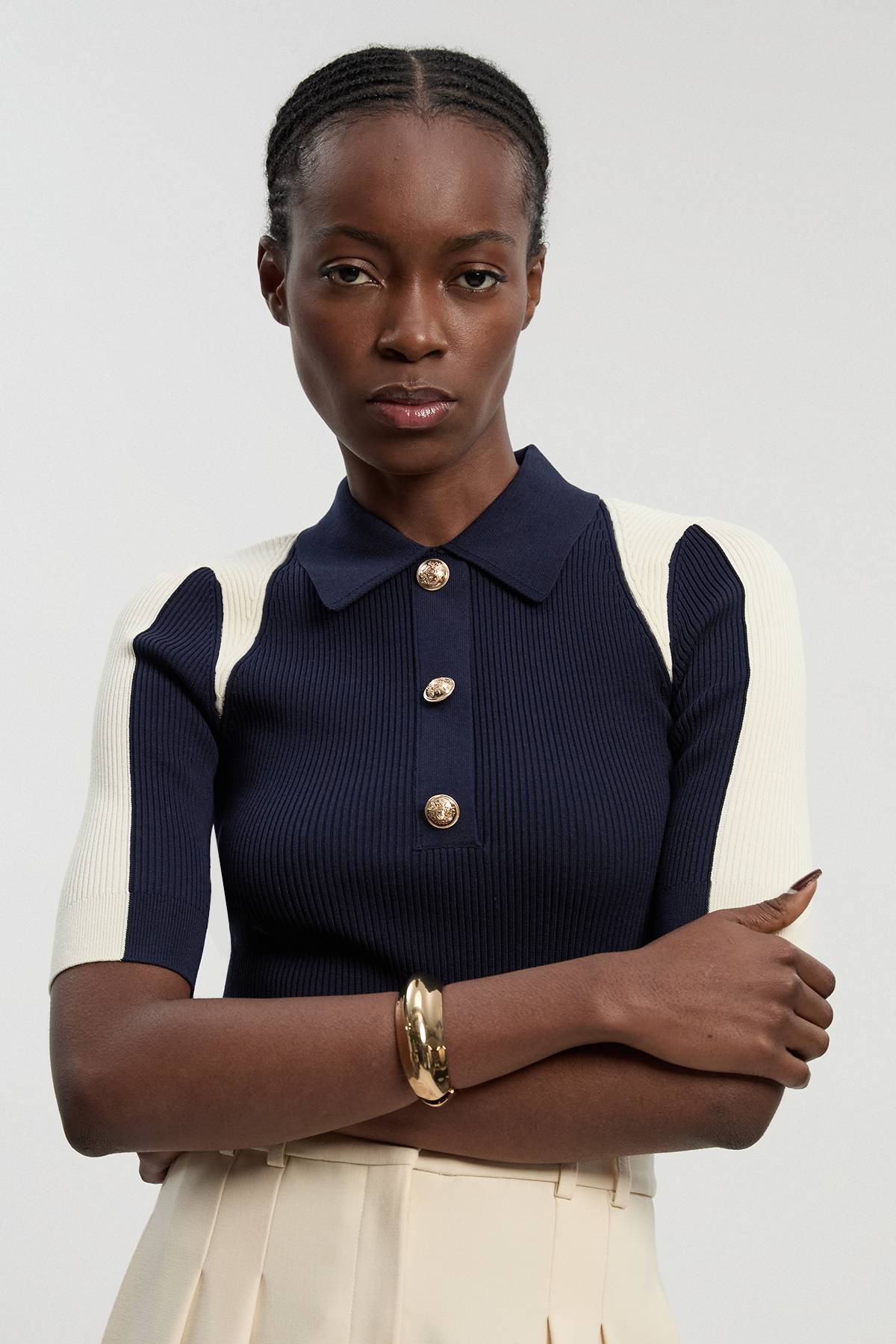 KarenMillen Haut À Manches Courtes En Maille Côtelée À Blocs De Couleurs Militaires