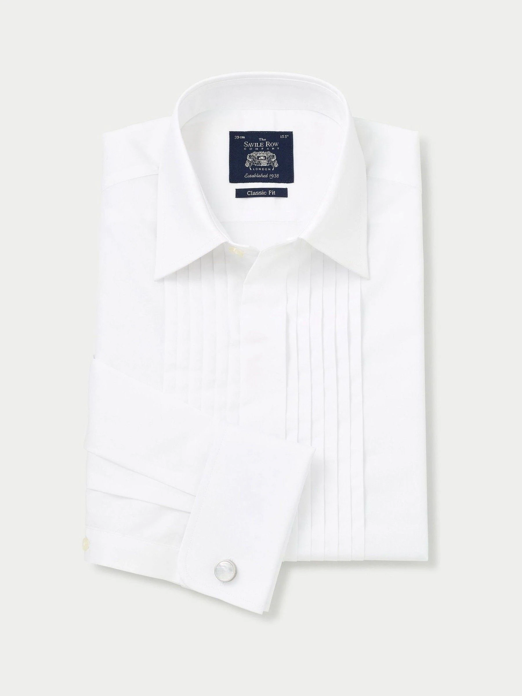 Wit - Savile Row Company 100% katoenen overhemd met plooifront en klassieke pasvorm