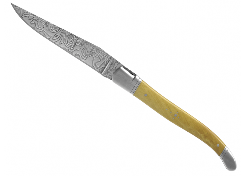 Couteau Laguiole collection damas avec un manche en buis et 2 mitres en acier inoxydable