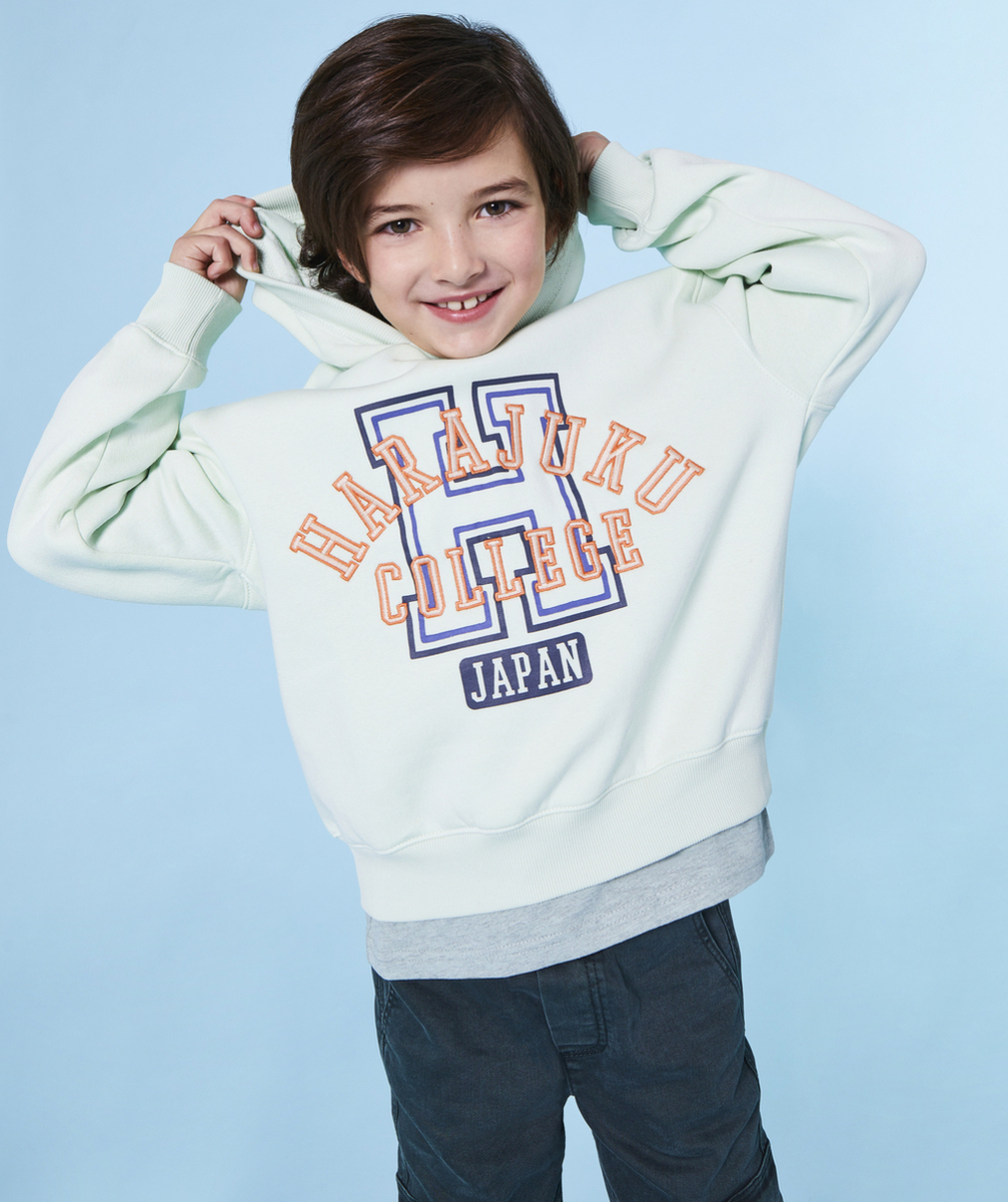 SWEAT À CAPUCHE GARÇON EN FIBRES RECYCLÉES VERT THÈME CAMPUS