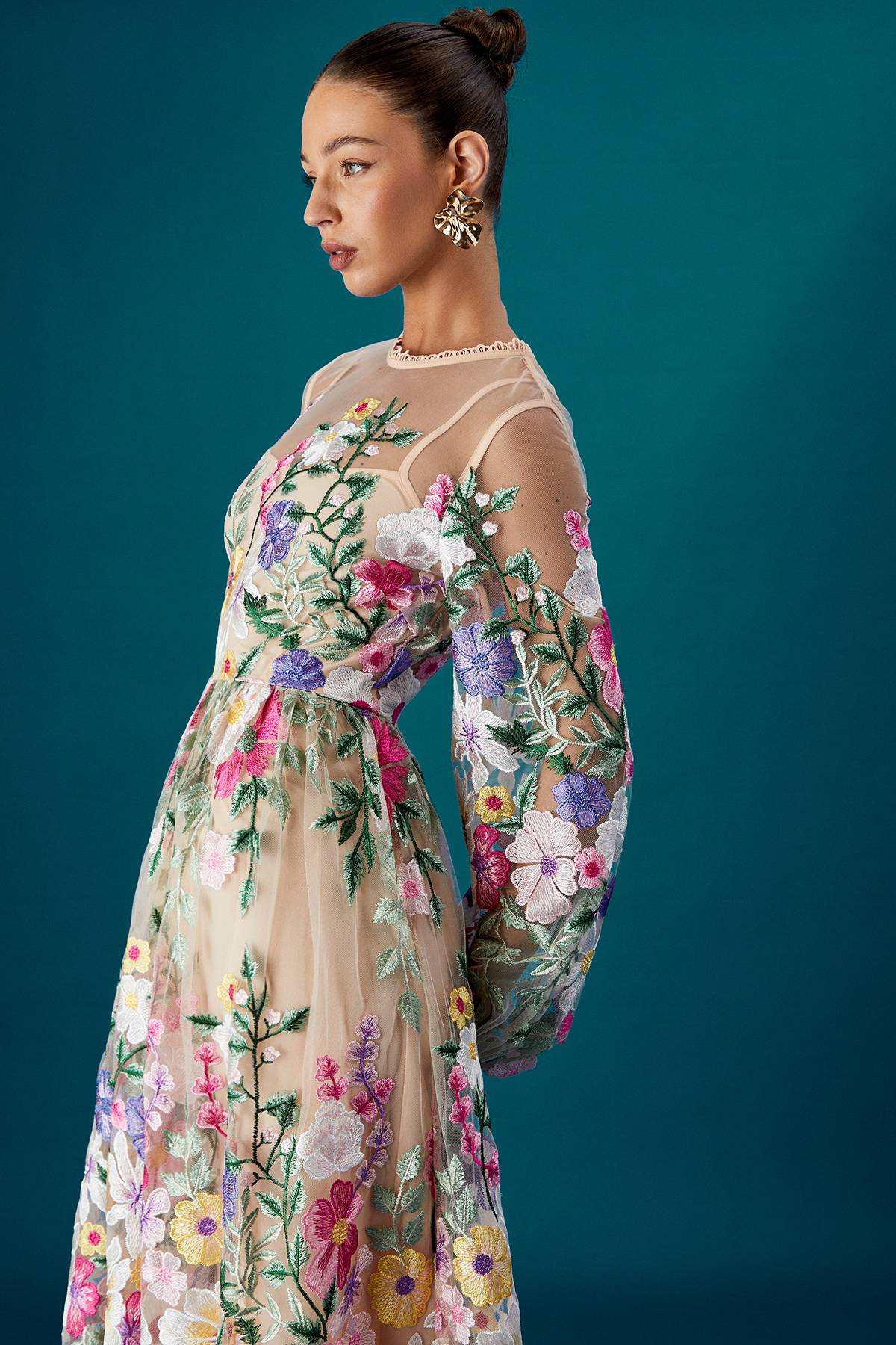 Coast Robe Maxi Brodée à Manches Longues Coast Muse