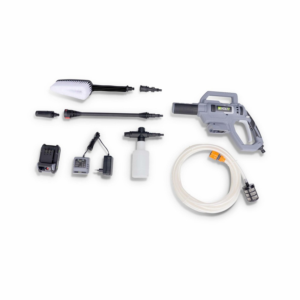 Voltr – nettoyeur haute pression 25 bars à batterie 20v – kit complet d’accessoires brosse. Buse à jet variable. Réservoir