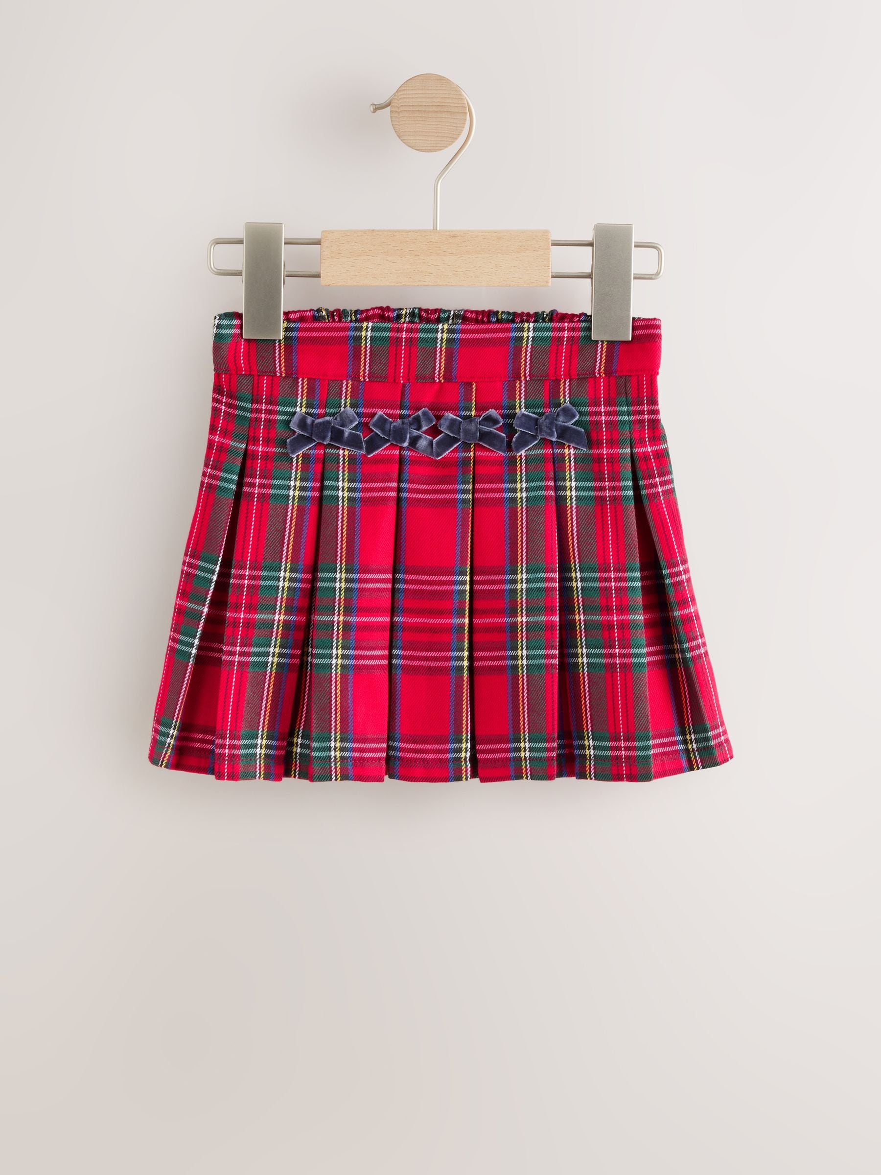 Rood - Tartan Bow Skirt with Navy Tights (3mths-7yrs)