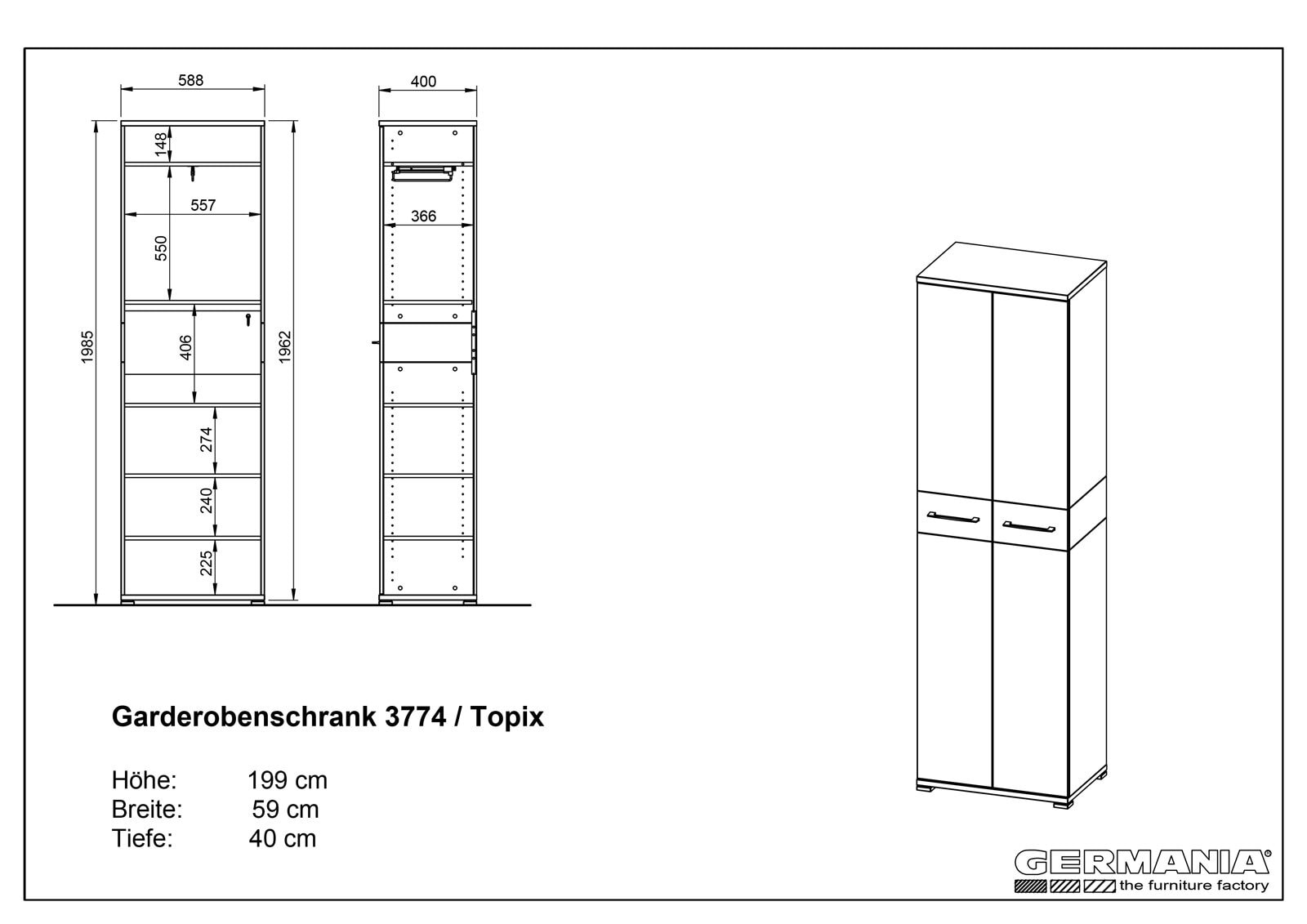 Garderobenschrank THEO Weiß/ Navarra Eiche NB