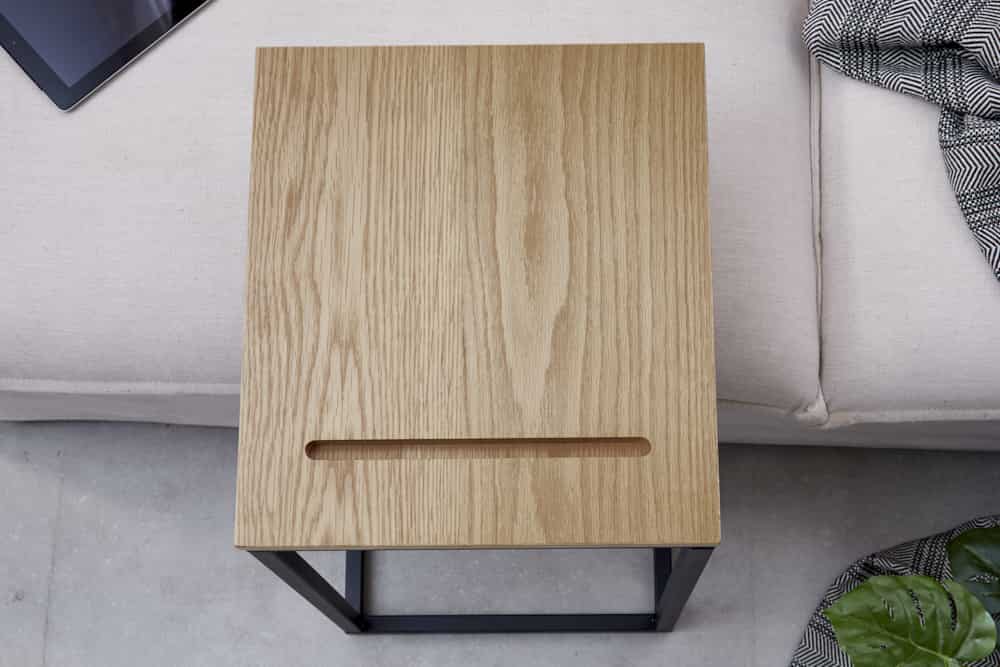 Massivholz Beistelltisch SCANDINAVIA 45cm natur Wildeiche Metall schwarz Laptoptisch